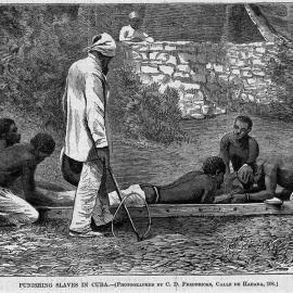 Una ilustración de la época muestra el castigo a unos esclavos en una plantación en Cuba.