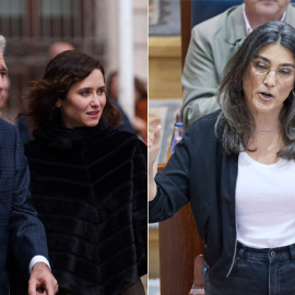 Miguel Ángel Rodríguez con Isabel Díaz Ayuso y Manuela Bergerot en dos fotos de archivo.