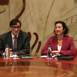 El consell executiu d'aquest dijous, en què s'ha aprovat un suplement de crèdit de gairebé 6.000 milions, amb Salvador Illa i la consellera Alícia Romero al centre. 19/05/2026