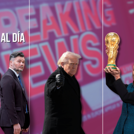 Fotomontaje con imágenes de Irene Montero, Gabriel Rufián, Donald Trump y Claudia Sheinbaum.