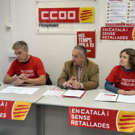 Roda de premsa de Comissions Obreres per denunciar l'emergència socioeducativa a l'Hospitalet de Llobregat.