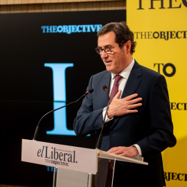 El presidente de la CEOE, Antonio Garamendi, durante un acto organizado por 'The Objective'.