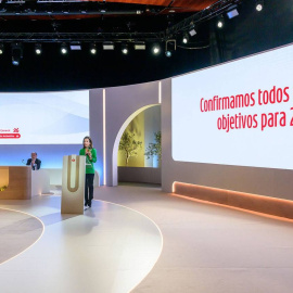 La presidenta del Banco Santander, Ana Botín, interviene en la junta de accionistas de la entidad.