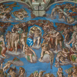Detalle del fresco del 'Juicio Final' de Miguel Ángel, en el altar de la Capilla Sixtina,del Vaticano. EFE/ Governatorato SCV