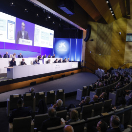 Vista de la la junta de accionistas de CaixaBank, en el Palacio de Congreso de Valencia.