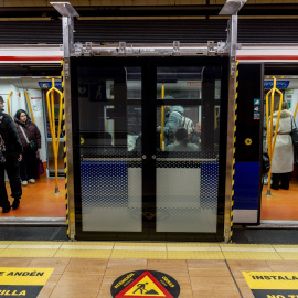 Un tren de Metro de Madrid en la estación de Legazpi a 30 de enero de 2026.
