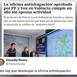 Reacciones a las cifras de la 'oficina antiokupación' de València un año después.