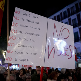Una pancarta durante una concentración por el día de la Eliminación de la violencia contra las Mujeres, a 25 de noviembre de 2025, en Madrid (España).