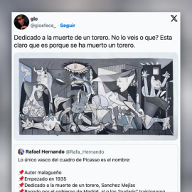 Un tuitero critica el mensaje con dos bulos de Rafael Hernando sobre el 'Guernica'.