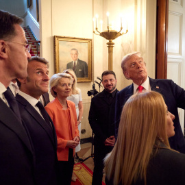 Rutte, Macron, Von der Leyen, Zelenski, Trump y Meloni, en la Casa Blanca en una imagen del 18 de agosto de 2025.