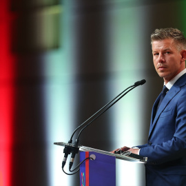 Peter Magyar, el líder y candidato a primer ministro del partido opositor húngaro Tisza.