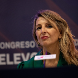 Yolanda Díaz, este miércoles, en Vilagarcía de Arousa, Galicia.