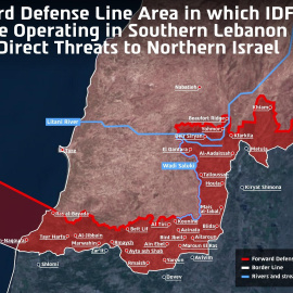 Mapa publicado por Israel mostrando la franja que ocupan en el Líbano llamada 'línea amarilla'