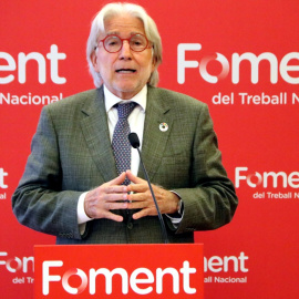 El president de Foment del Treball, Josep Sánchez Llibre, en una roda de premsa recent a la seu de la patronal. 14/04/2026