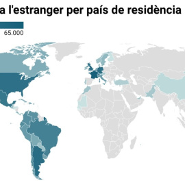 Mapa amb la distribució dels catalans residents a l'estranger. 22/04/2026