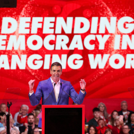El presidente del Gobierno, Pedro Sánchez, durante la cumbre Global Progressive Mobilisation en Barcelona.
