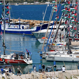 La Flotilla Global Sumud zarpa del puerto de Xiphonia en Sicilia, el 26 de abril de 2026.