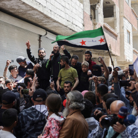 Celebraciones en Tadamon tras la captura de Amjad Yousef.