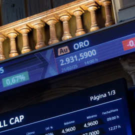 Paneles en el interior del Palacio de la Bolsa, a 24 de febrero de 2025, en Madrid (España).