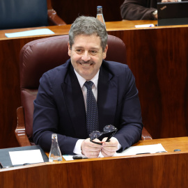 El consejero de Cultura, Mariano de Paco Serrano, durante el debate de los Presupuestos de 2026, en la Asamblea de Madrid, a 18 de diciembre de 2025, en Madrid (España). La Asamblea de Madrid debate este jueves y viernes, 18 y 19 de diciembre, la aprobaci