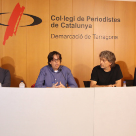 Els impulsors del documental 'Insostenible, rere la brossa'. D'esquerra a dreta, Gerard Jara, Rafa Marrasé, Xavier Jiménez i Christophe Sion