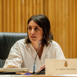 La secretaria política de Podemos y eurodiputada, Irene Montero, durante la conferencia ‘Bebés robados: memoria, justicia y reparación’ .