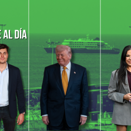 Fotomontaje con las imágenes de Vito Quiles, Donald Trump y Sarah Santaolalla.