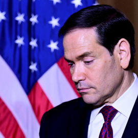 El secretario de Estado Marcos Rubio en una rueda de prensa en la Embajada de Estados Unidos en Roma.