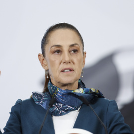 La presidenta de México, Claudia Sheinbaum, en una rueda de prensa este martes, en el Palacio Nacional de la Ciudad de México (México).