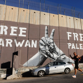 Mural durante la maratón anual de Palestina en Belén.