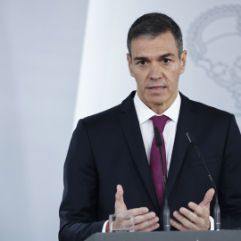 El presidente del Gobierno, Pedro Sánchez, durante su intervención en una rueda de prensa.