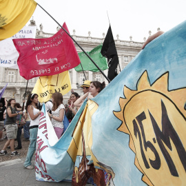 Marcha por el primer aniversario del 15M, en el centro de Madrid.