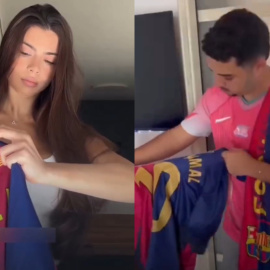 Imágenes de personas rompiendo la camiseta de Lamine Yamal.