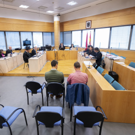 Los acusados en la primera jornada del juicio por el 'caso Vivotecnia' en el Juzgado de Instancia de Madrid.