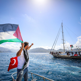 Imagen de la salida de la Global Sumud Flotilla desde Marmaris, Turquía, zarpando hacia Gaza.