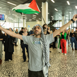 Estudiantes ocupando la Universidad de Gante en protesta del genocidio palestino.