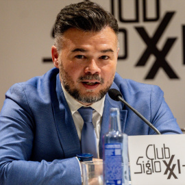 El portavoz de ERC en el Congreso, Gabriel Rufián, durante un coloquio organizado por el Club Siglo XXI, en Madrid.