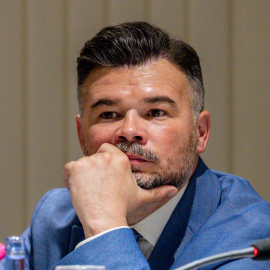 El portavoz de ERC en el Congreso, Gabriel Rufián, durante un coloquio organizado por el Club Siglo XXI.