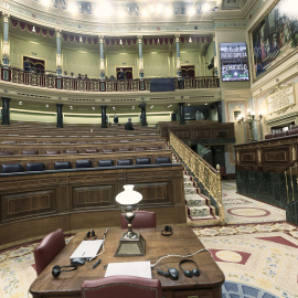 Imagen de archivo del hemiciclo vacío antes de una sesión plenaria en el Congreso.