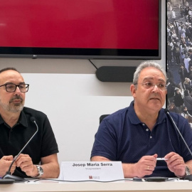 La roda de premsa que ha fet Metges de Catalunya aquest dijous, amb el seu secretari general, Xavier Lleonart, a la dreta de la imatge. 28/05/2026