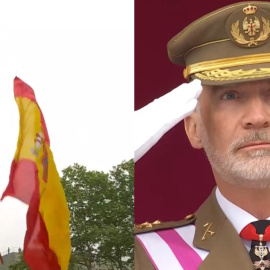 Imágenes del momento del izado de la bandera, este sábado.