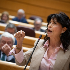 La ministra de Igualdad, Ana Redondo, interviene durante una sesión de control al Gobierno, en el Senado, a 28 de abril de 2026, en Madrid (España).