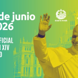 Cartel publicitario de la Agenda oficial del papa León XIV en Madrid.