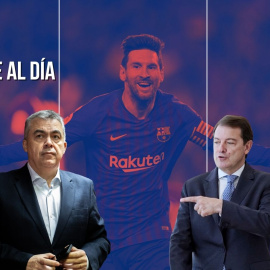 Montaje del exsecretario de Organización del PSOE, Santos Cerdán; el presidente de Castilla y León, Alfonso Fernández Mañueco; y el jugador de fútbol, Leo Messi.