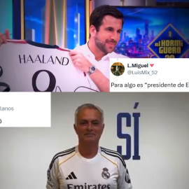 Montaje del anuncio de la entrevista de Riquelme en El Hormiguero y del anuncio de Florentino Pérez con Mourinho.<
