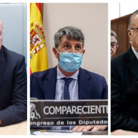 De izquierda a derecha, el exjuez Manuel García-Castellón, el comisario Pedro Agudo y el presidente de Plus Ultra, Julio Miguel Martínez Sola.