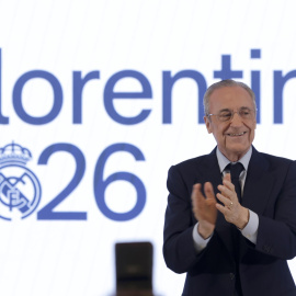 Florentino Pérez, reelegido presidente del Real Madrid, en el acto de cierre de su campaña.