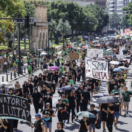 Varias personas manifestandose durante la huelga indefinida de la enseñanza pública en València.