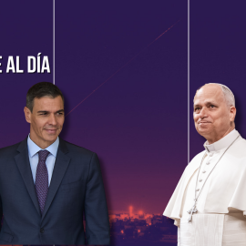 Fotomontaje con las imágenes de Pedro Sánchez y el papa León XIV.