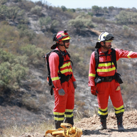 Efectivos del dispositivo de extinción del incendio forestal de Villanueva de los Castillejos.